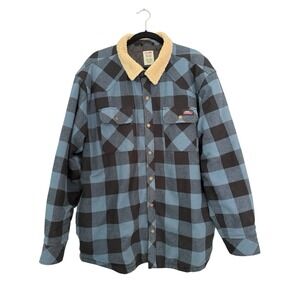 Dickies Jacket XL Blue Plaid Sherpa Collar Snap Front Workwear Quilted Lining